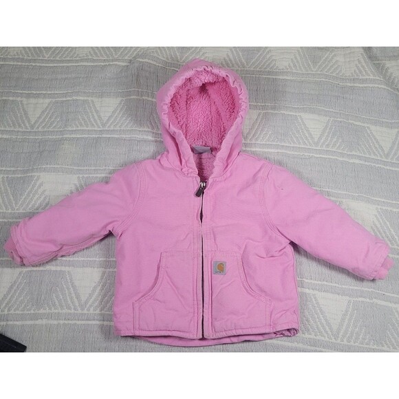 Carhartt Toddler Girls 18M Pink Sherpa Lined Hooded Jacket Coat - Picture 1 of 7